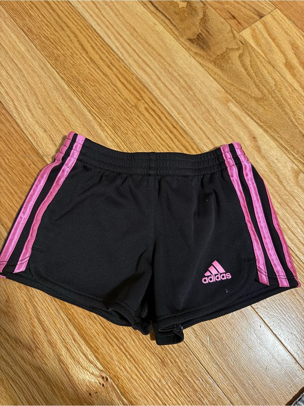 adidas Black Athletic Shorts with Pink Stripes